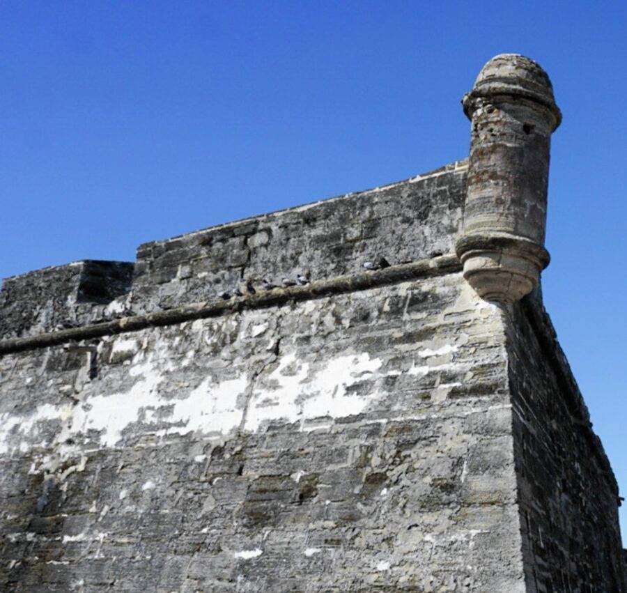 Coquina stone wall and sentry turret in St. Augustine
